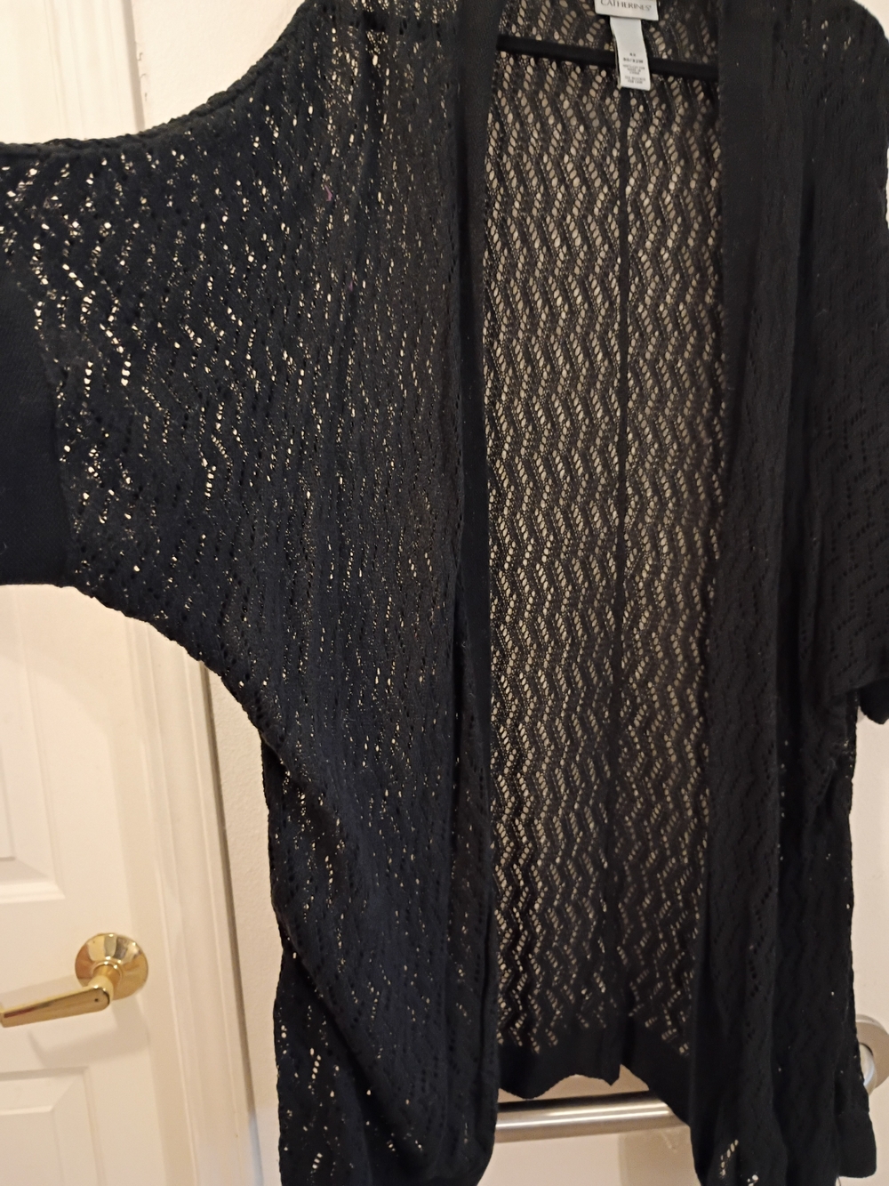 Catherines Black Crochet Open-Front Kimono